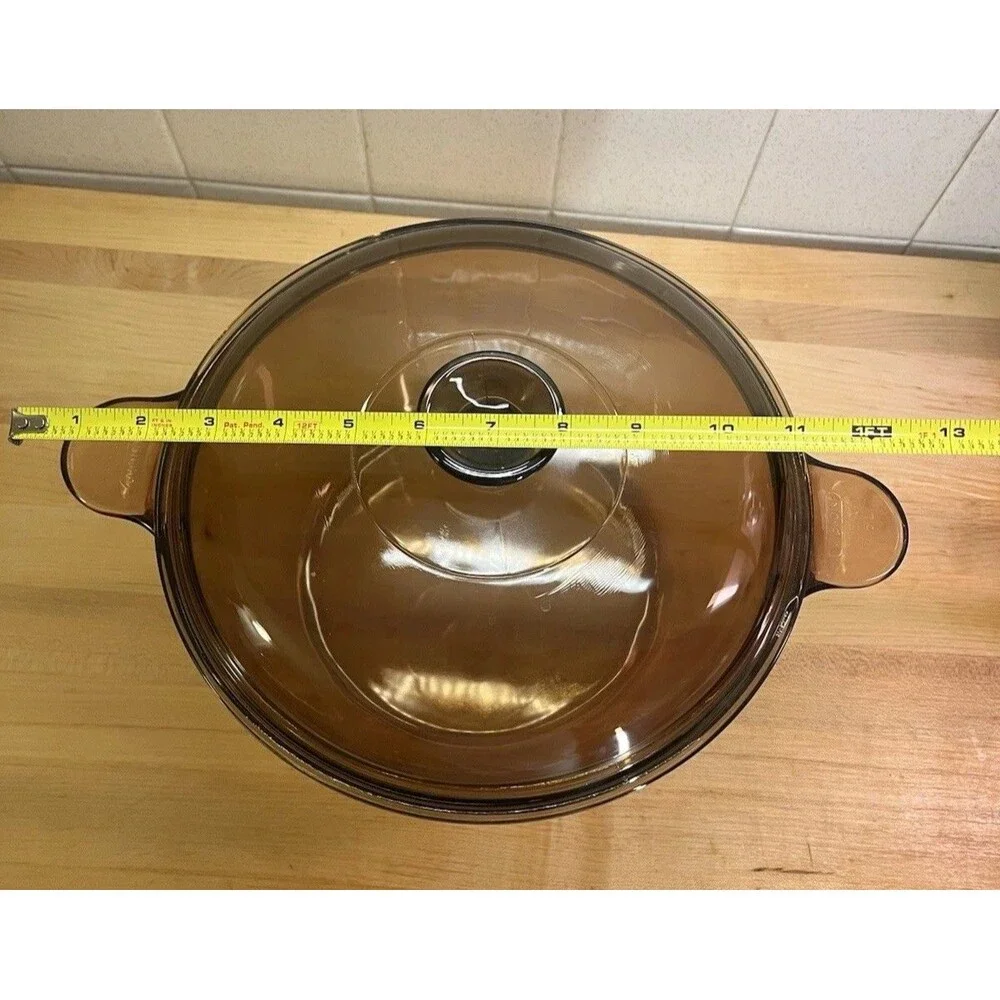 Vtg Corning Ware Visions Amber Glass Cookware 4.5L Dutch Oven Pyrex Lid Like New